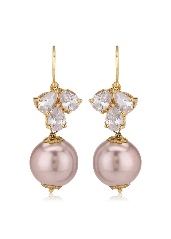 Estele Non Precious Metal 24Kt Rose Gold Plated Fancy Earrings With American Diamond Stone and Pearl - Indian Silk House Agencies