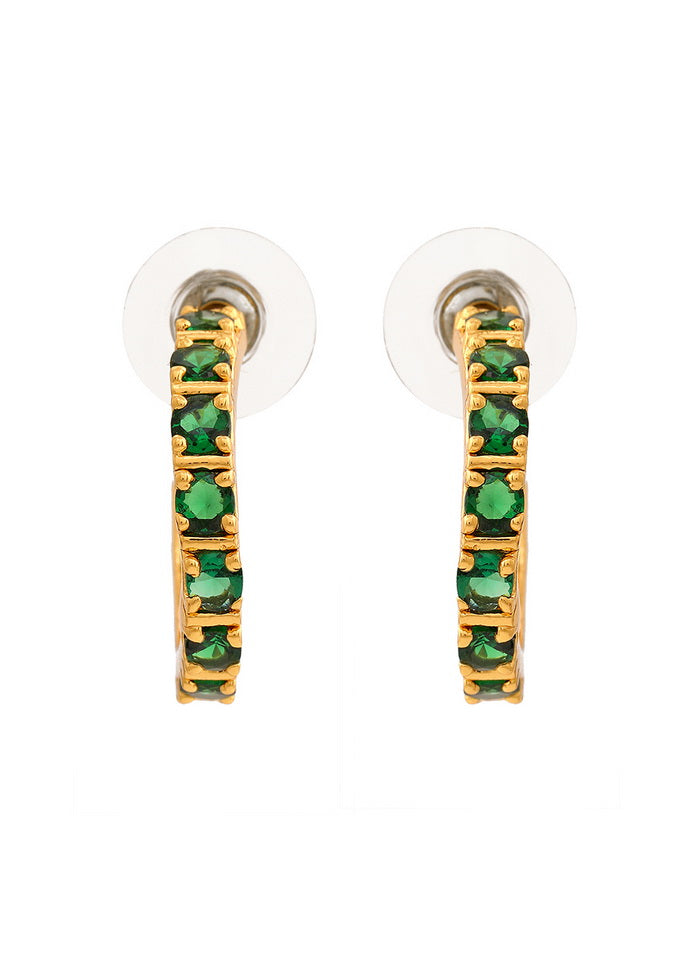 Estele 24 Kt Gold Plated Emerald CZ Hoop Earrings - Indian Silk House Agencies