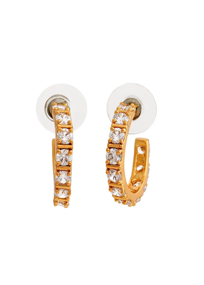 Estele 24 Kt Gold Plated American Diamond Bar pattern Hoop Earrings - Indian Silk House Agencies