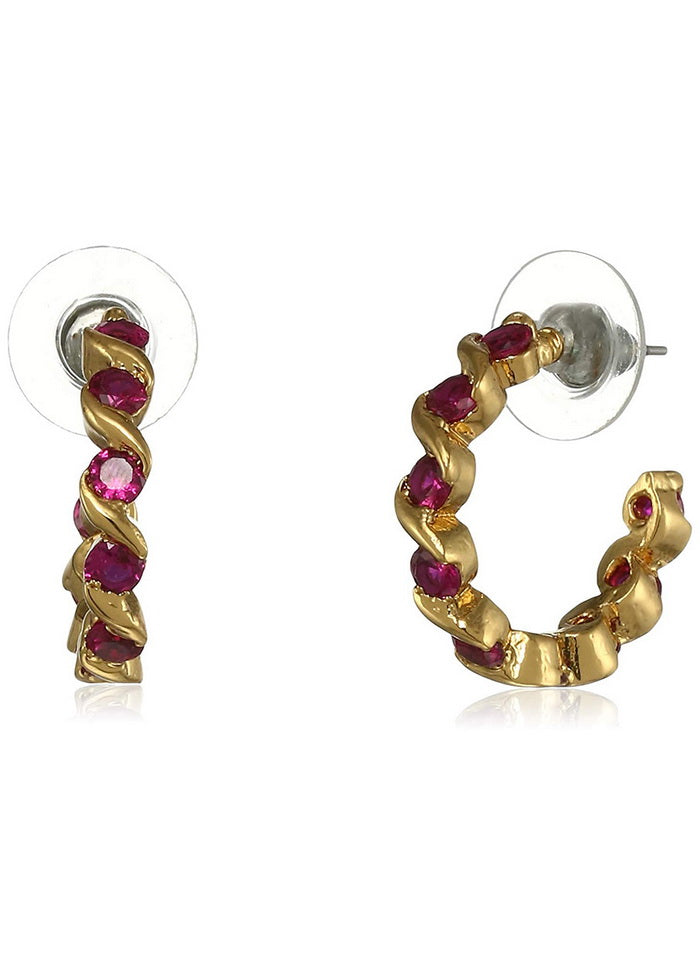 Estele 24 Kt Gold Plated Emerald CZ Hoop Earrings - Indian Silk House Agencies