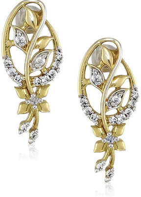 Estele 24 Kt Gold and Silver Plated Decorative Drop Diamond Stud Earrings - Indian Silk House Agencies