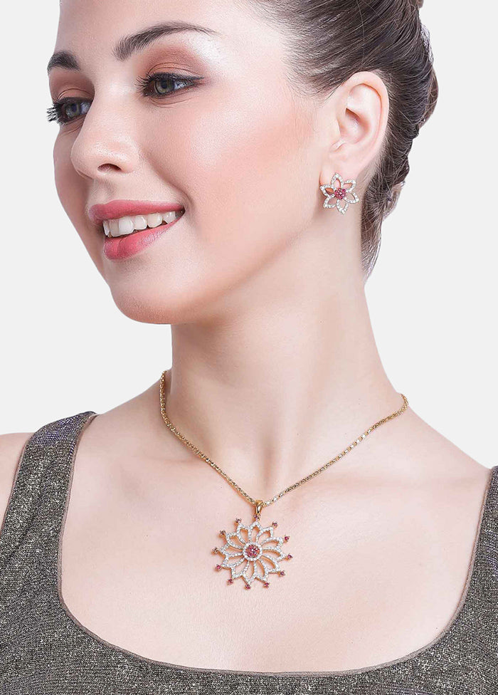 Gold Plated CZ Floral Shimmering Designer Jewellery Set - Indian Silk House Agencies