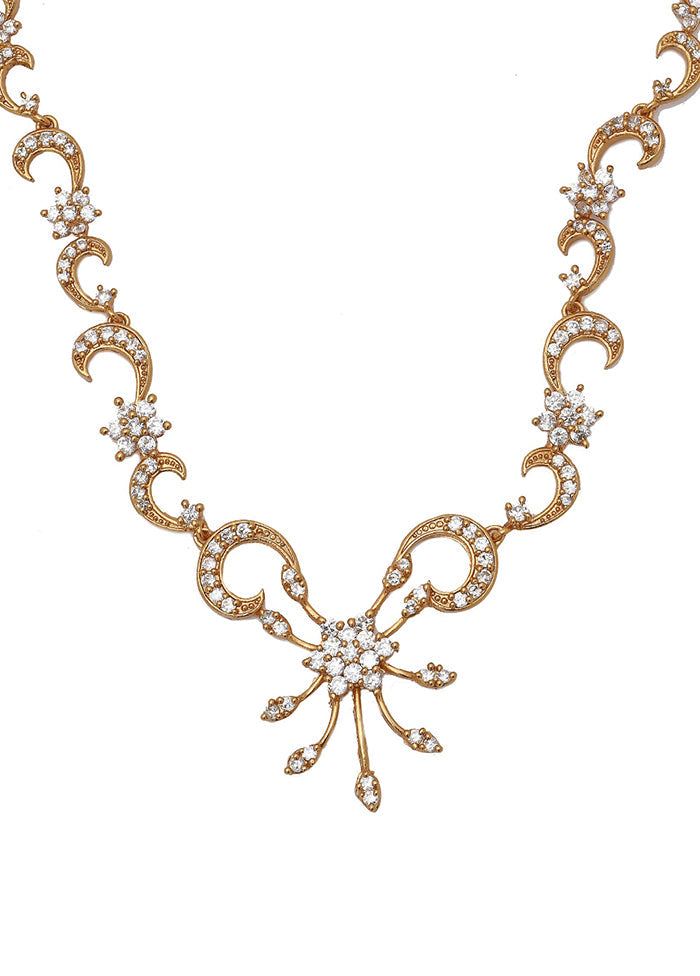 Gold Plated CZ Nakshatra Swirl Necklace Set - Indian Silk House Agencies