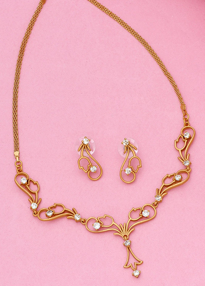 Gold Plated CZ Tulip Bloom Designer Necklace Set - Indian Silk House Agencies