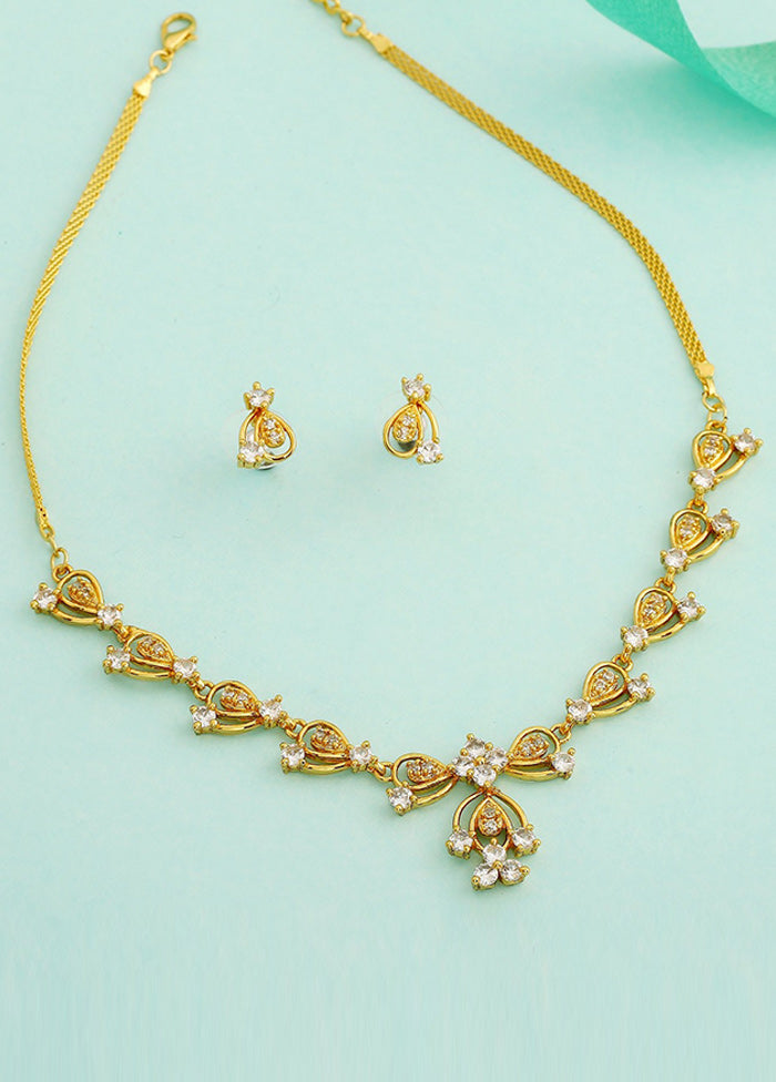 Gold Plated CZ Bow Tie Continuity Necklace Set - Indian Silk House Agencies