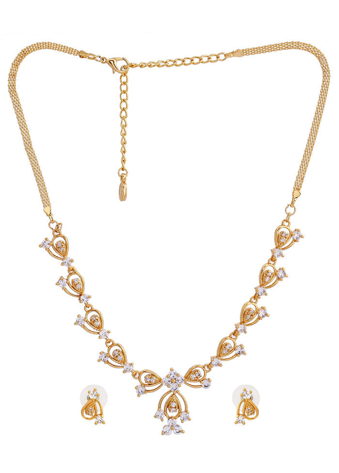 Gold Plated CZ Bow Tie Continuity Necklace Set - Indian Silk House Agencies