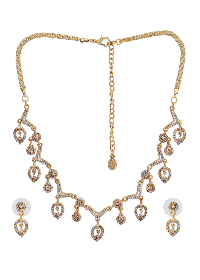 Gold Plated CZ Full Tide Designer Necklace Set - Indian Silk House Agencies