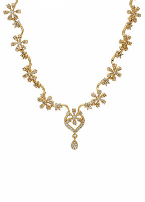 Gold Plated CZ Flower Braid Necklace Set - Indian Silk House Agencies