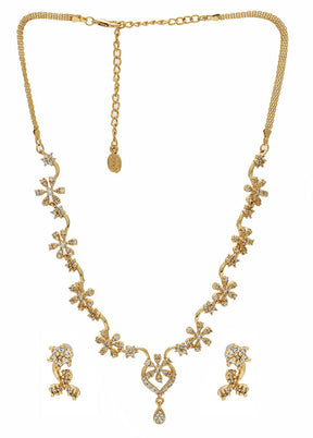 Gold Plated CZ Flower Braid Necklace Set - Indian Silk House Agencies