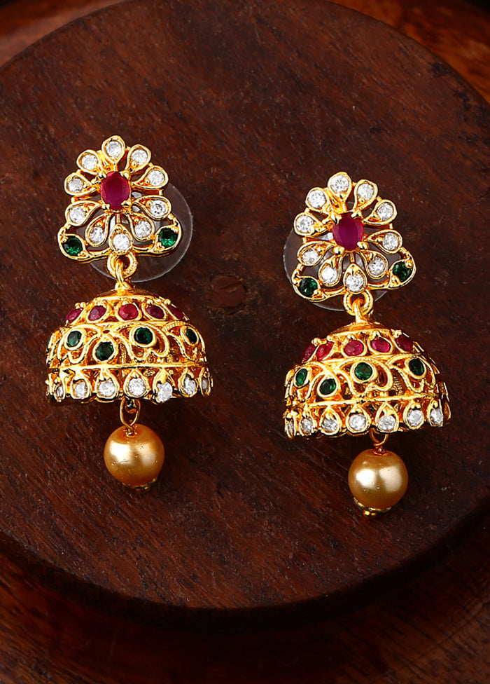 Gold Plated CZ Intricate Jhumki Earrings - Indian Silk House Agencies