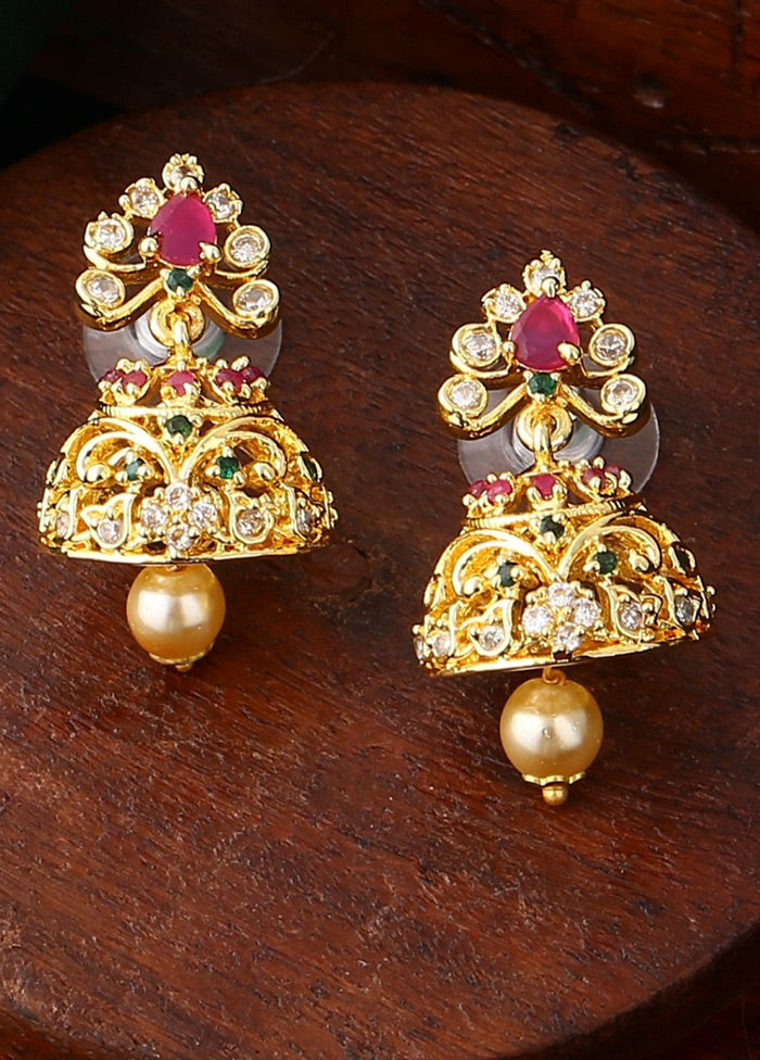 Gold Plated CZ Gorgeous Designer Jhumki Earrings - Indian Silk House Agencies