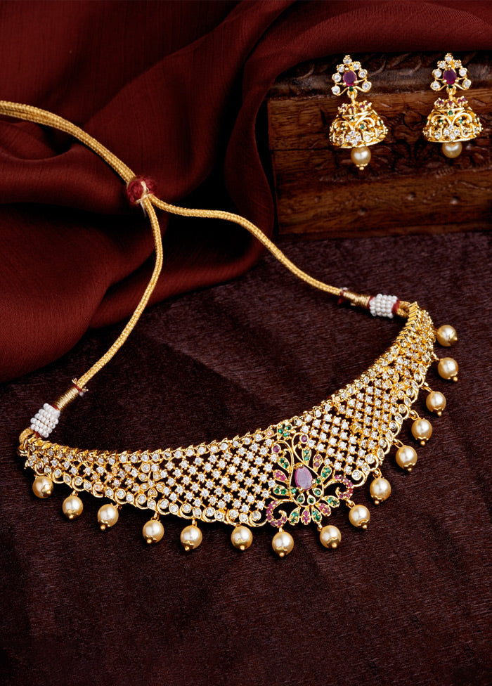 Gold Plated CZ Fascinating Bridal Necklace Set - Indian Silk House Agencies