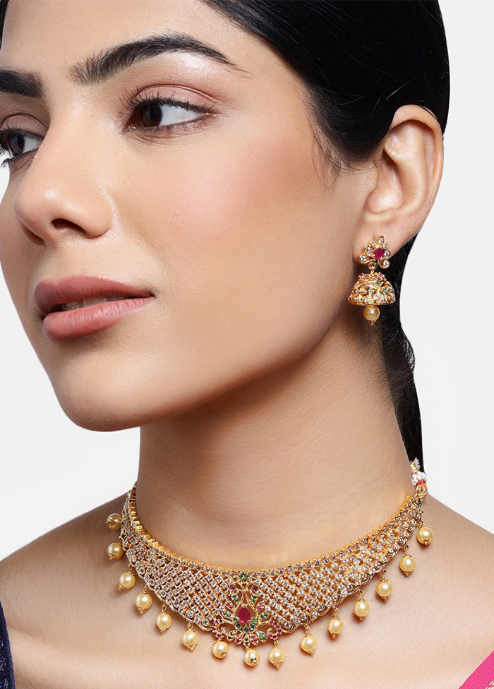 Gold Plated CZ Fascinating Bridal Necklace Set - Indian Silk House Agencies