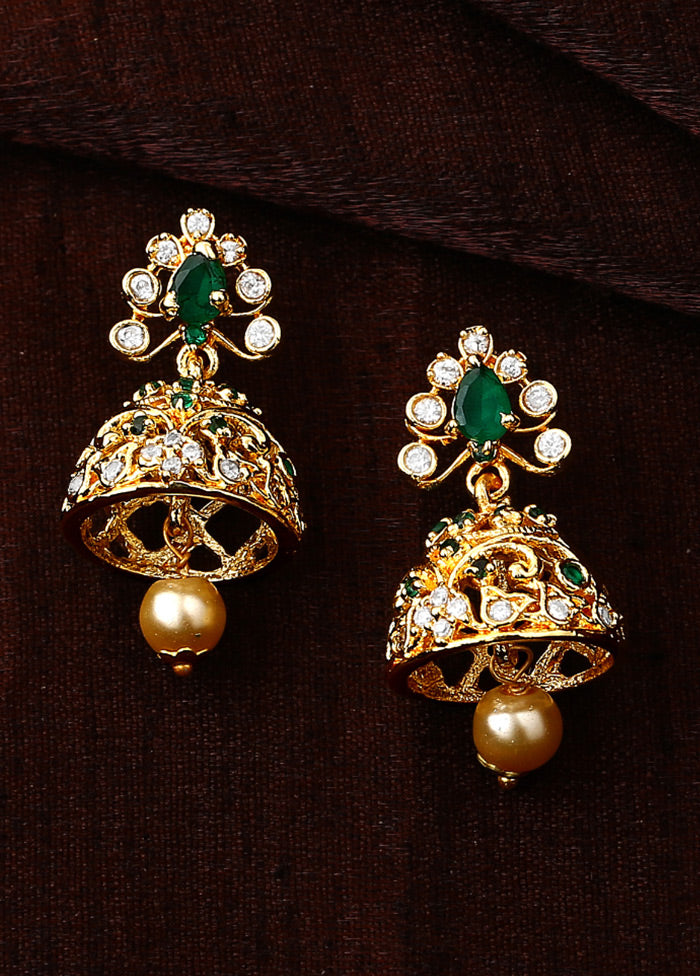 Gold Plated CZ Splendid Jhumki Earrings - Indian Silk House Agencies