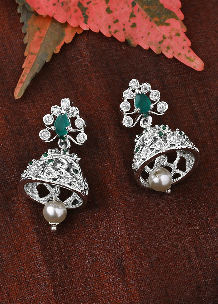 Rhodium Plated CZ Splendid Jhumki Earrings - Indian Silk House Agencies