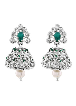 Rhodium Plated CZ Splendid Jhumki Earrings - Indian Silk House Agencies