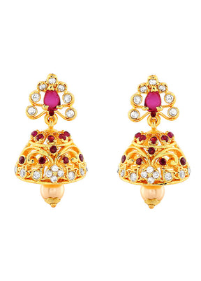 Gold Plated CZ Sparkling Jhumki Earrings - Indian Silk House Agencies