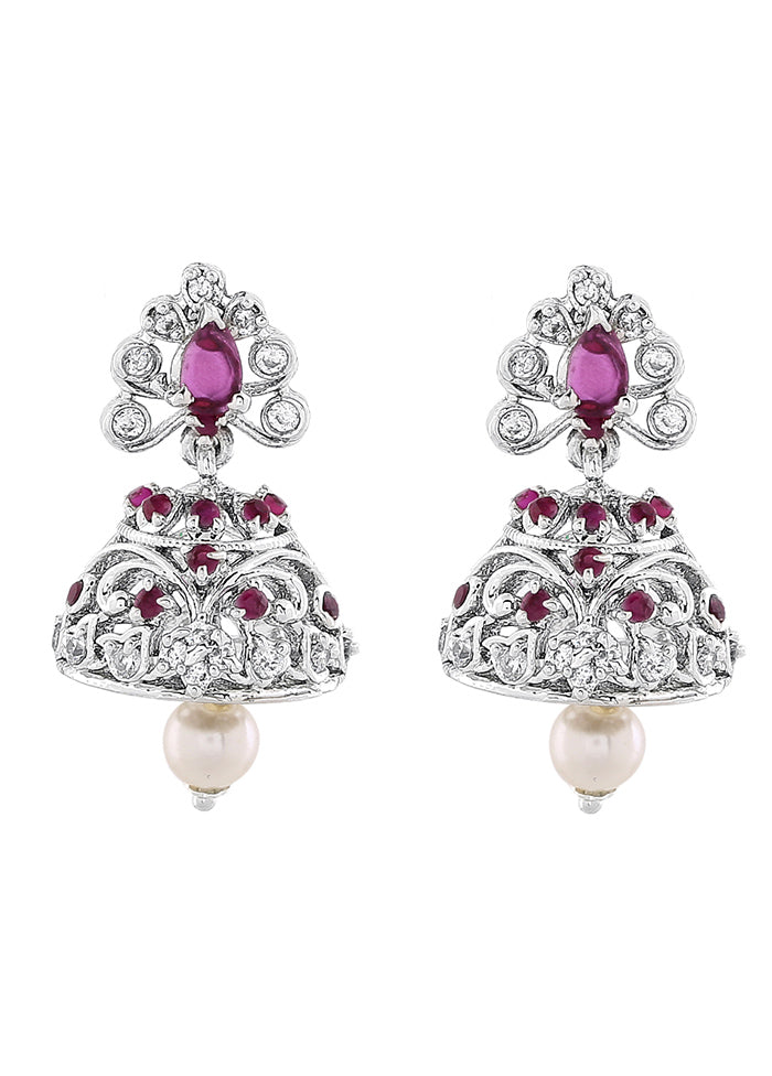 Rhodium Plated CZ Sparkling Jhumki Earrings - Indian Silk House Agencies