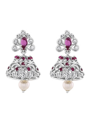 Rhodium Plated CZ Sparkling Jhumki Earrings - Indian Silk House Agencies