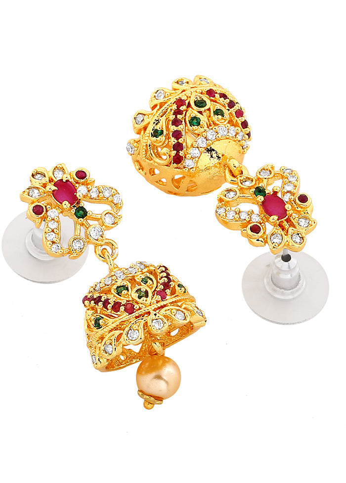 Gold Plated CZ Arcadia Jhumki Earrings - Indian Silk House Agencies