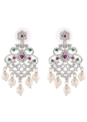 Rhodium Plated CZ Majestic Earrings - Indian Silk House Agencies