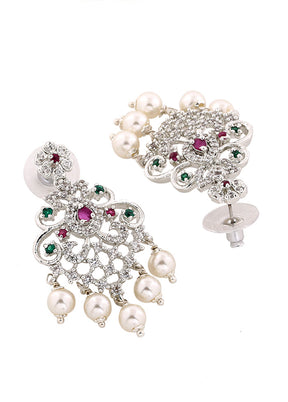 Rhodium Plated CZ Majestic Earrings - Indian Silk House Agencies