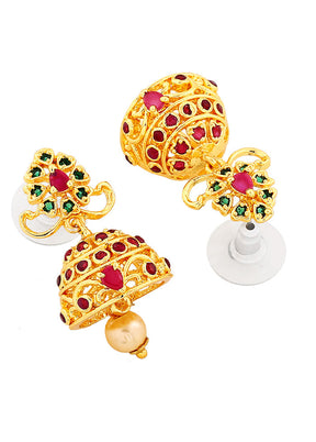 Gold Plated CZ Exquisite Jhumki Earrings - Indian Silk House Agencies