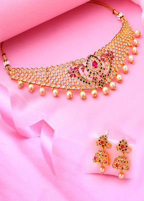 Gold Plated CZ Ravishing Bridal Choker Necklace Set - Indian Silk House Agencies