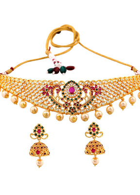 Gold Plated CZ Ravishing Bridal Choker Necklace Set - Indian Silk House Agencies