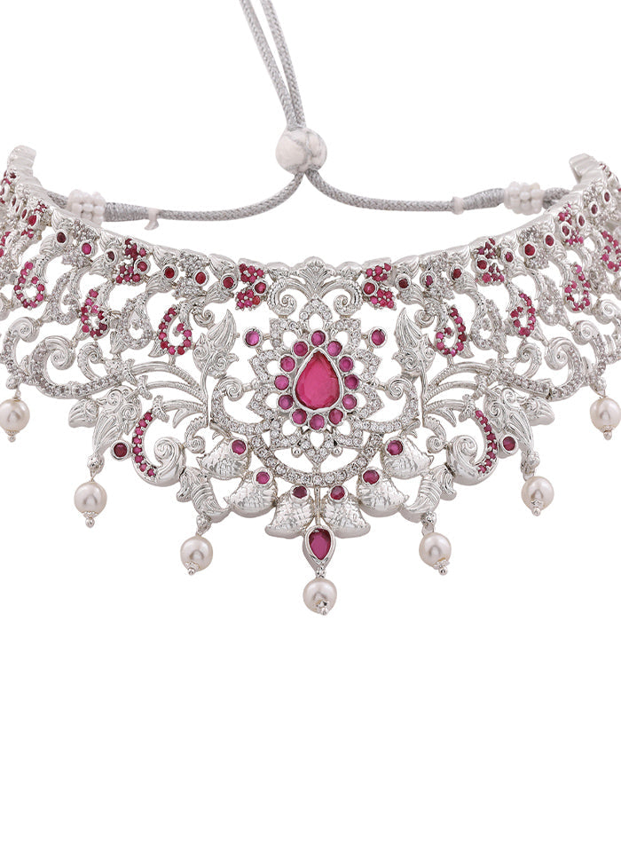 Rhodium Plated CZ Magnificent Bridal Necklace Set - Indian Silk House Agencies