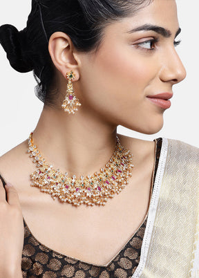 Gold Plated CZ Bridal Necklace Set - Indian Silk House Agencies