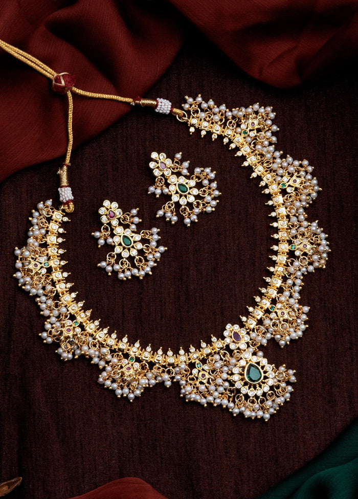 Gold Plated CZ Machilipatnam Bridal Necklace Set - Indian Silk House Agencies