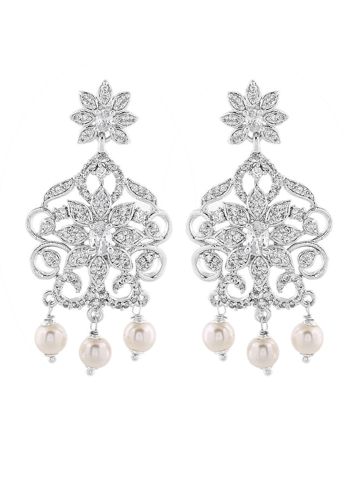 Rhodium Plated CZ Charming Drop Earrings - Indian Silk House Agencies