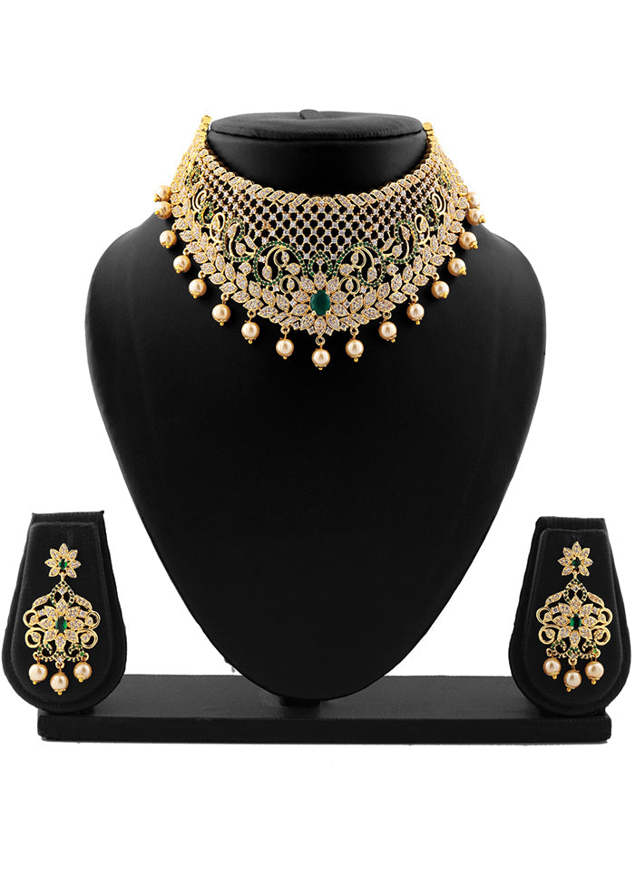 Gold Plated CZ Grand Gorgeous Bridal Choker Set - Indian Silk House Agencies