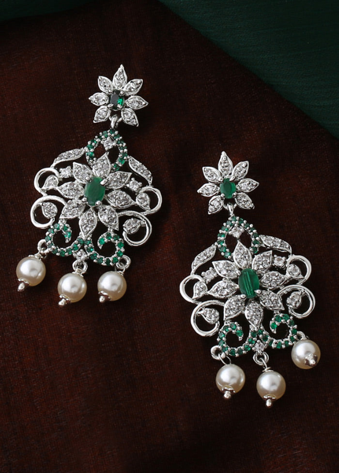 Rhodium Plated CZ Charming Drop Earrings - Indian Silk House Agencies