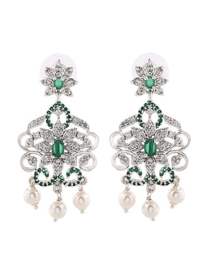 Rhodium Plated CZ Charming Drop Earrings - Indian Silk House Agencies