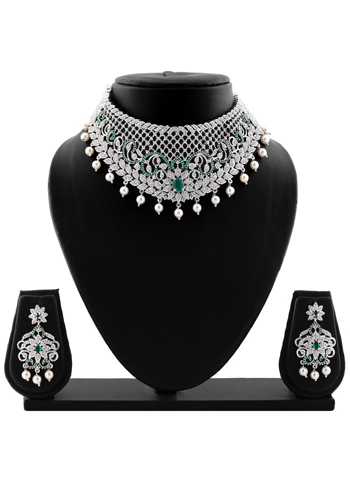 Rhodium Plated Designer Traditional Bridal Choker Set - Indian Silk House Agencies