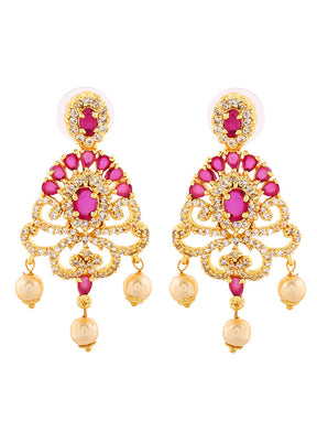 Handcrafted Gold Plated CZ Tiara Earrings - Indian Silk House Agencies