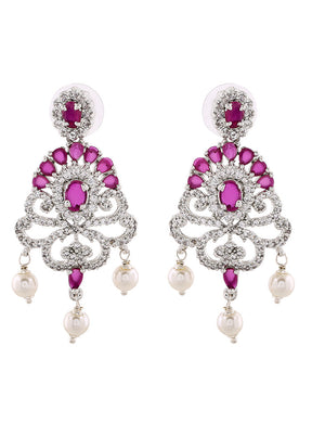 Rhodium Plated CZ Tiara Earrings - Indian Silk House Agencies