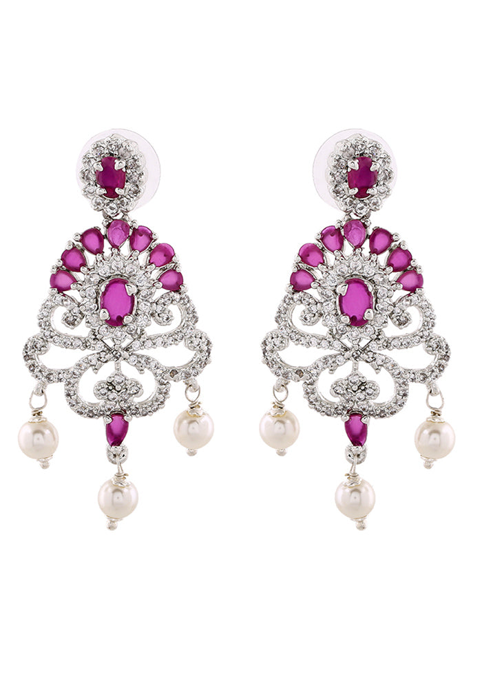 Rhodium Plated CZ Tiara Earrings - Indian Silk House Agencies