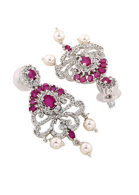 Rhodium Plated CZ Tiara Earrings - Indian Silk House Agencies