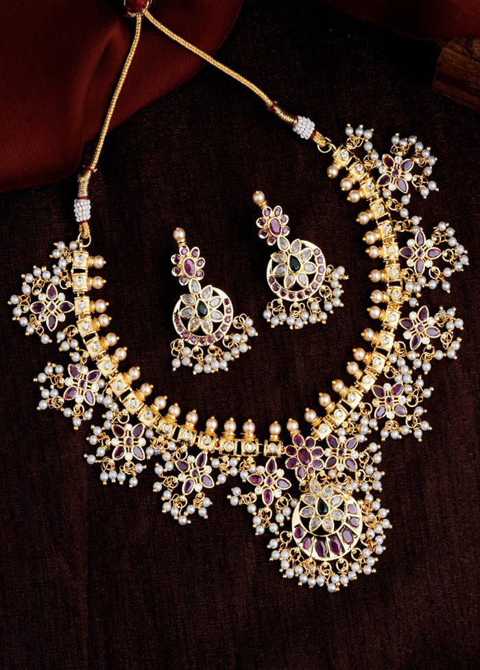 Gold Plated CZ Traditional Machilipatnam Bridal Necklace Set - Indian Silk House Agencies