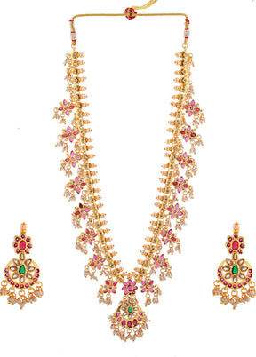 Gold Plated CZ Traditional Necklace Set - Indian Silk House Agencies