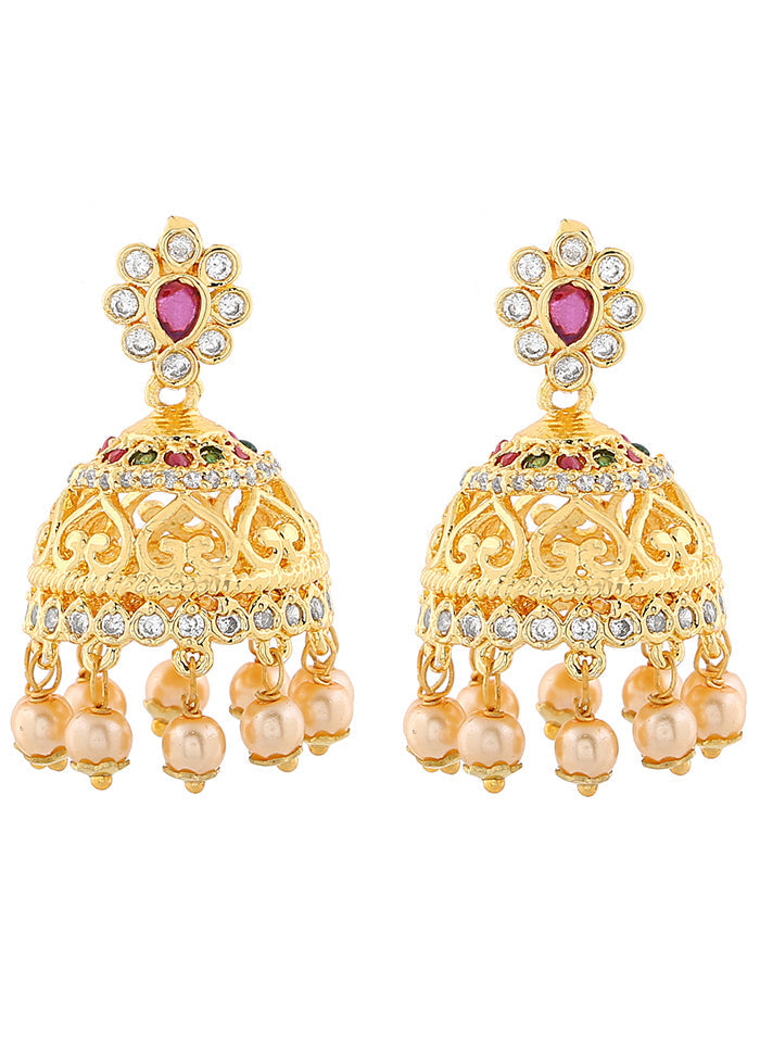 Gold Plated CZ Elegant Jhumka Earrings - Indian Silk House Agencies