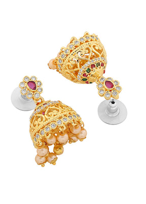 Gold Plated CZ Elegant Jhumka Earrings - Indian Silk House Agencies