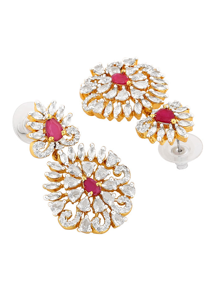 Gold Plated CZ Radiance Flower Designer Earrings - Indian Silk House Agencies