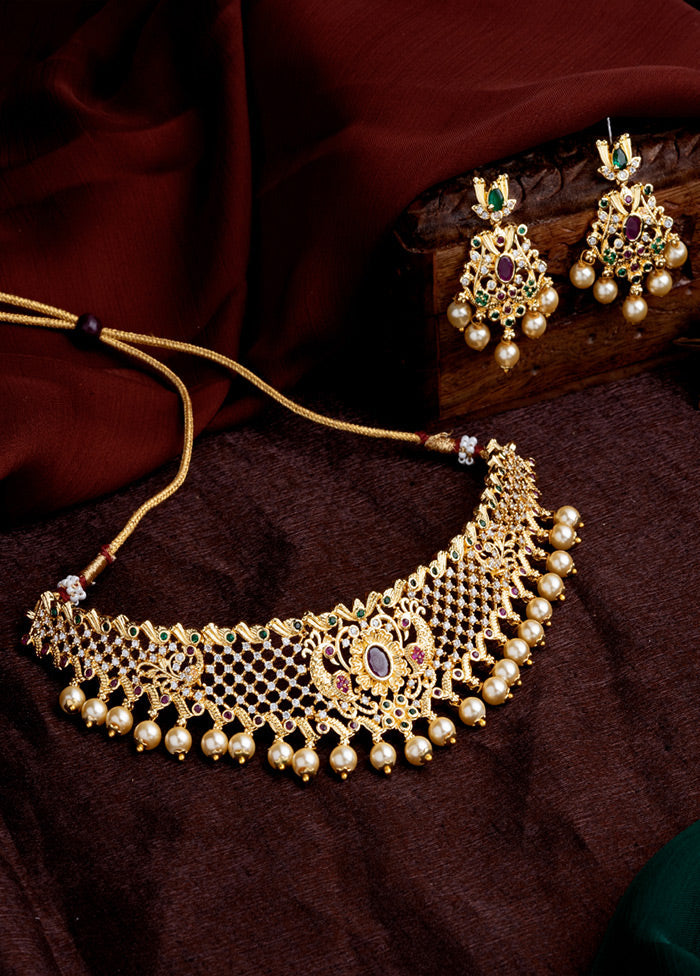 Gold Plated CZ Sleek Designer Bridal Choker Set - Indian Silk House Agencies