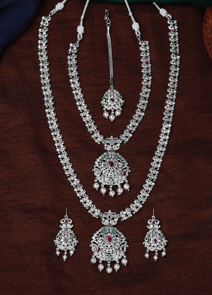 Rhodium Plated CZ Enchanting Bridal Necklace Set - Indian Silk House Agencies