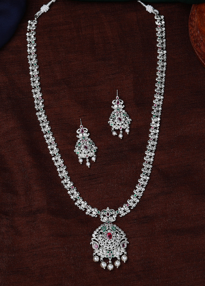 Rhodium Plated CZ Enchanting Bridal Necklace Set - Indian Silk House Agencies