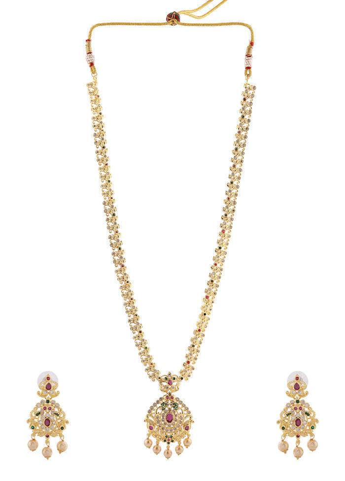 Gold Plated CZ Designer Bridal Necklace Set - Indian Silk House Agencies